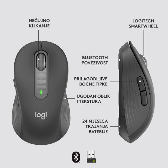 Miš LOGITECH M650, bežični, optički, 4000dpi, USB, BT, crni