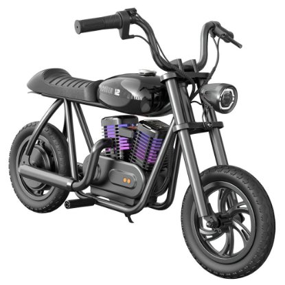 Dječji električni moped HYPER GOGO Pioneer 12 Plus, autonomija do 12km, brzina do 15km/h, BT zvučnik, RGB rasvjeta, crni
