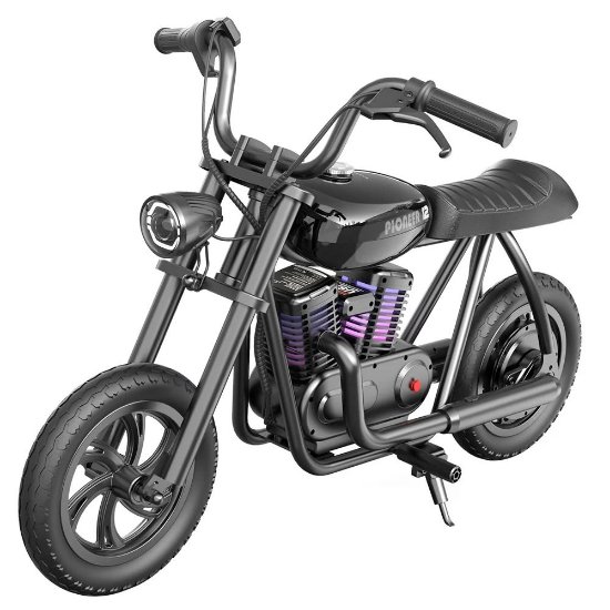 Dječji električni moped HYPER GOGO Pioneer 12 Plus, autonomija do 12km, brzina do 15km/h, BT zvučnik, RGB rasvjeta, crni