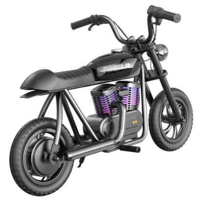 Dječji električni moped HYPER GOGO Pioneer 12 Plus, autonomija do 12km, brzina do 15km/h, BT zvučnik, RGB rasvjeta, crni