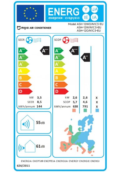 Klima uređaj XIAOMI ASH-12WO/N1C3-EU, Mijia Air Conditioner Pro Eco, 3,5 kW, energetski razred A+++, bijela