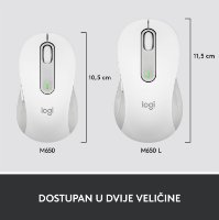 Miš LOGITECH M650, bežični, optički, 4000dpi, USB, BT, bijeli