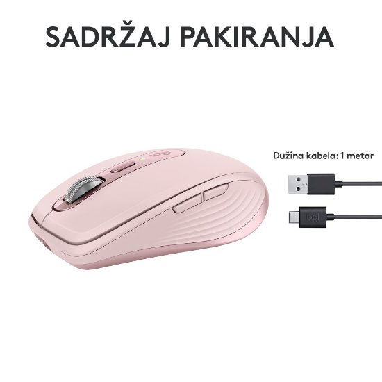 Miš LOGITECH MX Anywhere 3S, laserski, bežični, BT, rozi