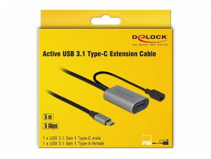 Adapter DELOCK, USB-C (M) na USB 3.1 (Ž), aktivni, sivi, 5.0m