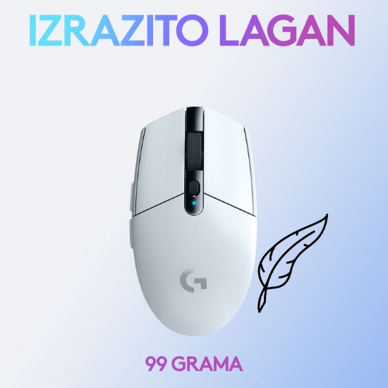 Miš LOGITECH Gaming G305 Lightspeed, bežični, optički, 12000dpi, bijeli, USB