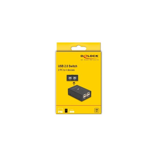 Razdjelnik DELOCK, USB-A switch, 4 uređaja na 2 PC-a, crni