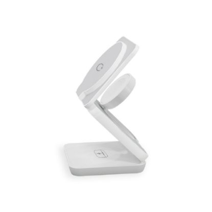 Bežični punjač KSIX Cube 3in1, 15W, MagSafe/Qi, za 3 uređaja, sklopivi, bijeli