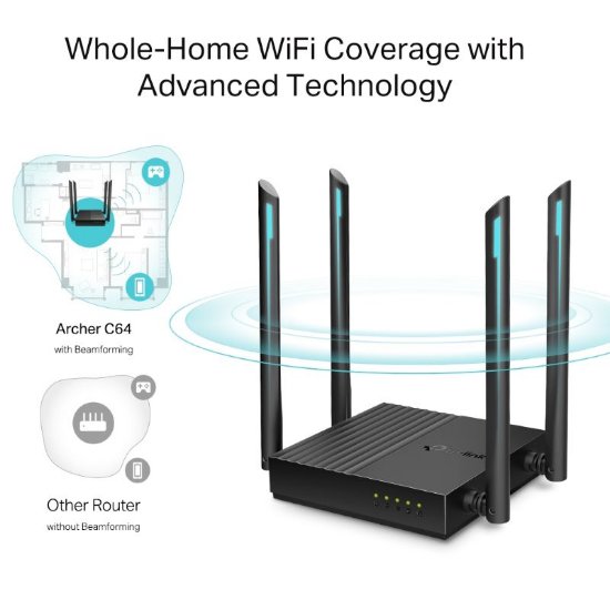 Router TP-LINK Archer C64, AC1200, 802.11a/b/g/n/ac, 4x 10/100/1000 LAN + WAN 10/100/1000, 4 antene, bežični