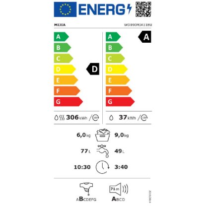 Perilica/sušilica rublja XIAOMI Mijia QMP4603EU, 1400 o/min, 9kg, energetski razred D/A, bijela