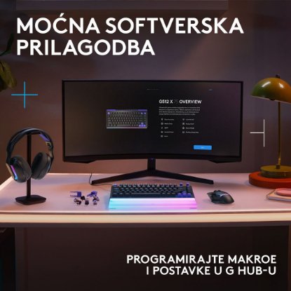 Tipkovnica LOGITECH Gaming G512 X 75, linear switch, RGB, mehanička, US Layout, USB, crna