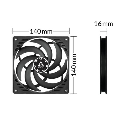 Ventilator ARCTIC P14 Slim PWM PST, 140mm, 1800 okr/min, crni