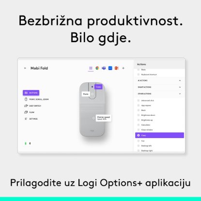 Miš LOGITECH Mobi Fold, bežični, bijeli