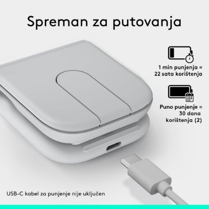 Miš LOGITECH Mobi Fold, bežični, bijeli