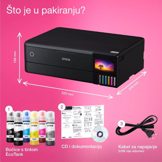 Multifunkcijski printer EPSON EcoTank L8180, printer/scanner/copy, 5760 dpi, A3, LAN, USB, WiFi