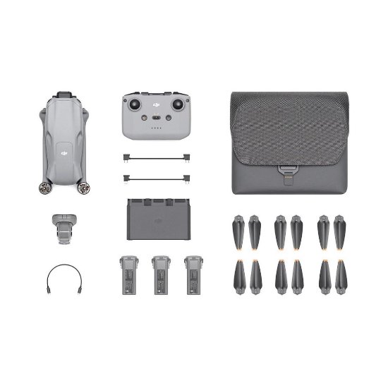 Dron DJI Air 3 Fly More Combo (DJI RC-N2), 4K UHD kamera, 3-axis gimbal, vrijeme leta do 46min, upravljanje daljinskim upravljačem, sivi