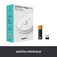 Miš LOGITECH M350 Pebble, optički, bežični, bijeli, USB