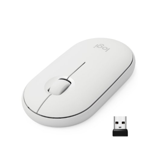 Miš LOGITECH M350 Pebble, optički, bežični, bijeli, USB