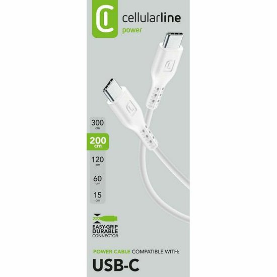Kabel CELLULARLINE, USB-C na USB-C, 2m, bijeli