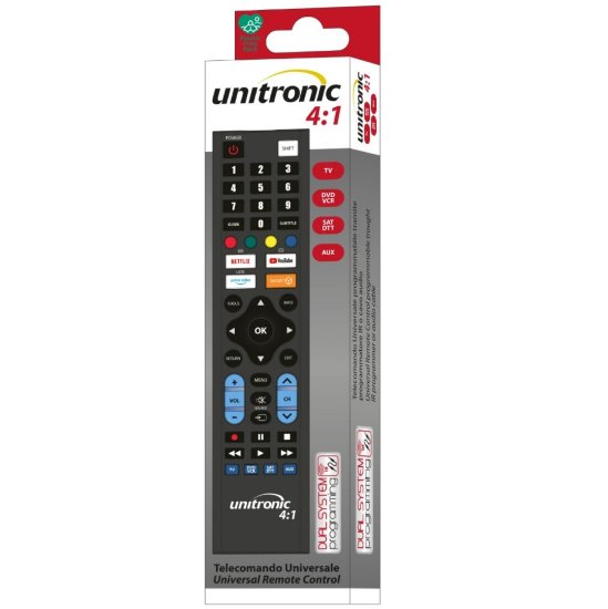 Univerzalni daljinski upravljač UNITRONIC JL3097-A/UNI, programabilan 4:1, 2x AAA baterije, crni