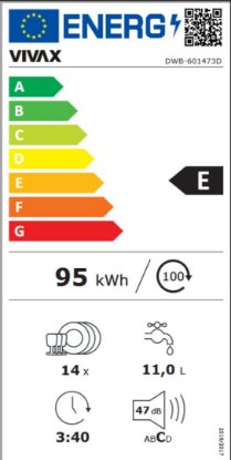 Ugradbena perilica posuđa VIVAX DWB-601473D, 14 kompleta, energetski razred E
