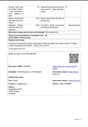 Perilica rublja VIVAX WFL-120812CI, 8 kg, 1200 o/min, energetski razred A, bijela