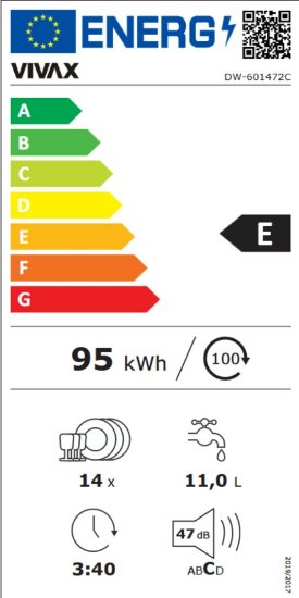 Perilica posuđa VIVAX DW-601472C, do 14 kompleta, energetski razred E, bijela