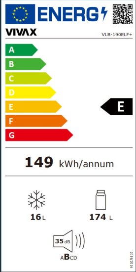 Hladnjak VIVAX VLB-190ELF+, 130cm, 174/16 l, energetski razred E, bijeli
