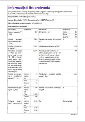 Perilica rublja VIVAX WFL-120812CI, 8 kg, 1200 o/min, energetski razred A, bijela