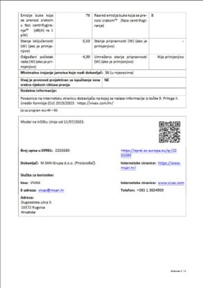 Perilica rublja VIVAX WFL-140912CI, 9 kg, 1400 o/min, energetski razred A, bijela