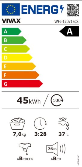Perilica rublja VIVAX WFL-120716CSI, 7 kg, 1200 o/min, energetski razred A, bijela