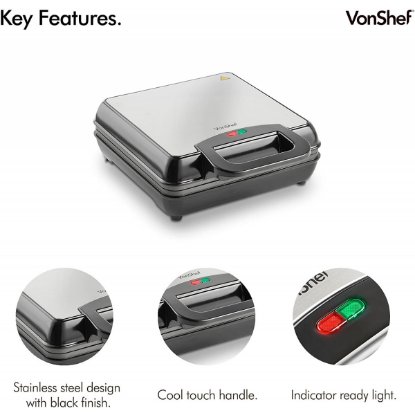 Aparat za vafle VONSHEF 2013307, 1100 W, za 4 kom, inox