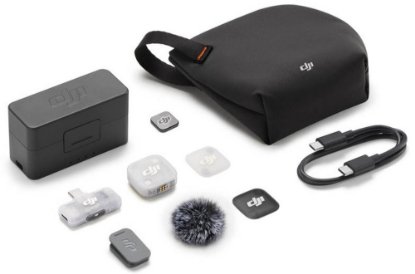 Mikrofon DJI Mic Mini 2, 1 odašiljač, 1 mobilni prijemnik, kutija za punjenje, crni