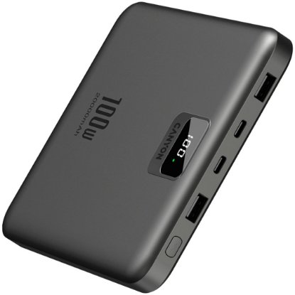 Mobilni USB punjač CANYON PB-2008 LED Flat, 20000mAh, PD 100W, QC3.0, 2x USB-A, 2x USB-C, sivi