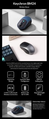 Miš KEYCHRON BM24, 2400 DPI, bežični, USB-C, sivi