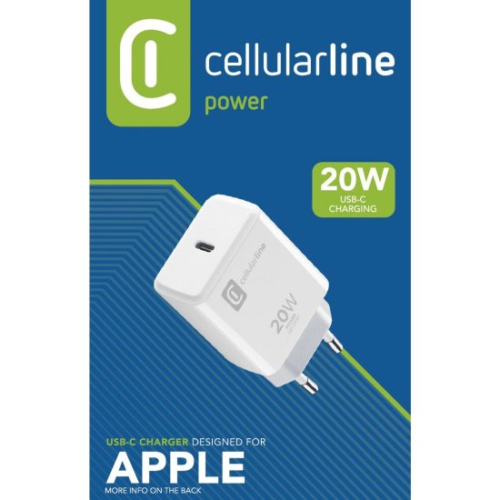 Punjač USB-C CELLULARLINE ACHIPHUSBCPD20WW, 20W, USB-C, bijeli