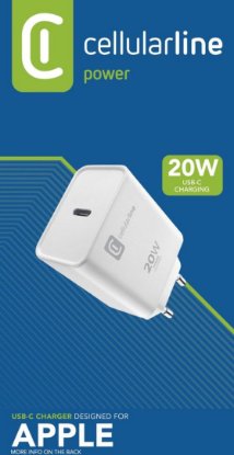 Punjač USB-C CELLULARLINE ACHIPHUSBCPD20WW, 20W, USB-C, bijeli