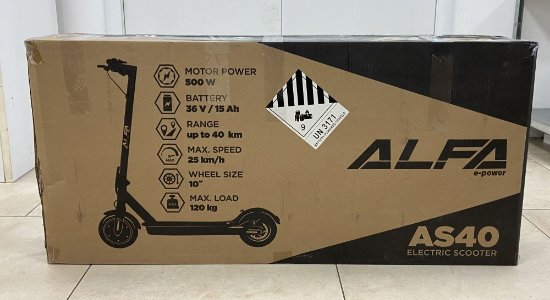 RABLJENI - Električni romobil ALFA E-POWER AS40, autonomija do 40km, brzina 25km/h, kotači 10˝, crni