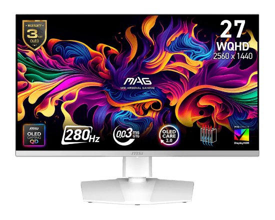 Gaming monitor 27" MSI MAG 272QPW, WQHD, OLED, 280Hz, 1ms, 250m2, FreeSync, bijeli