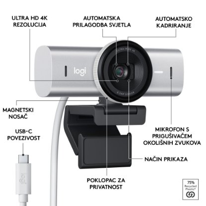 Web kamera LOGITECH MX Brio, 4K UHD, USB-C, svijetlo siva