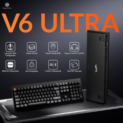 Tipkovnica KEYCHRON V6 Ultra, mehanička, bežična, USB, UK layout, crna