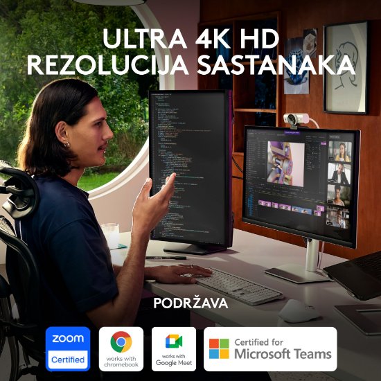 Web kamera LOGITECH MX Brio, 4K UHD, USB-C, svijetlo siva