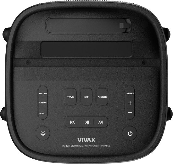 Prijenosni Bluetooth karaoke zvučnik VIVAX BS-1011, 100 W RMS/200 W Peak, 7500 mAh, do 13.5 h reprodukcije, Bluetooth/Wireless, LED svjetla sinkronizirana s ritmom, daljinski upravljač, 17.4 kg, crna