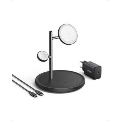 Bežični punjač ANKER, Stand, Mag Go 3u1, 15W, B25M3311, crni