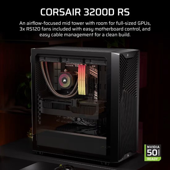 Kućište CORSAIR 3200D RS, MIDI-Tower, ATX, window, crno, bez napajanja