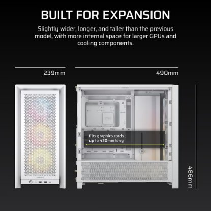 Kućište CORSAIR Frame 4000D RS ARGB, window, MIDI, ATX, bijelo, bez napajanja