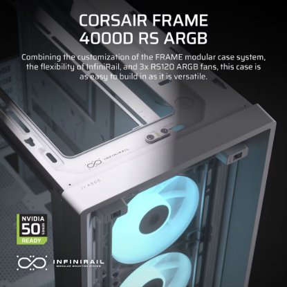 Kućište CORSAIR Frame 4000D RS ARGB, window, MIDI, ATX, bijelo, bez napajanja