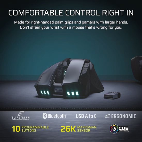 Miš CORSAIR IRONCLAW, optički, bežični, 26000dpi, crni