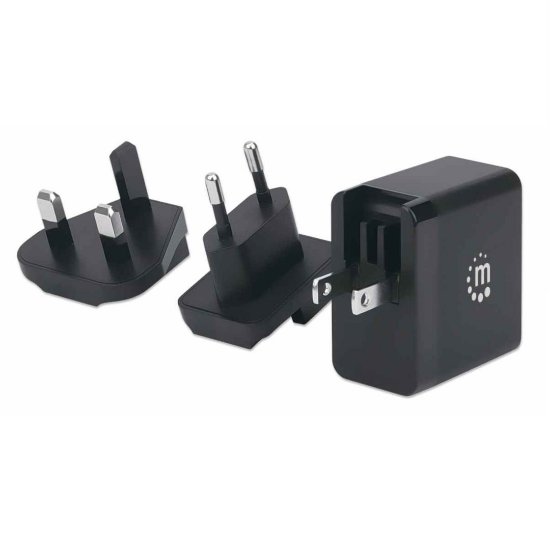 Putni punjač MANHATTAN GaN Tech 65W, USB-C PD, za EU/UK/US, crni