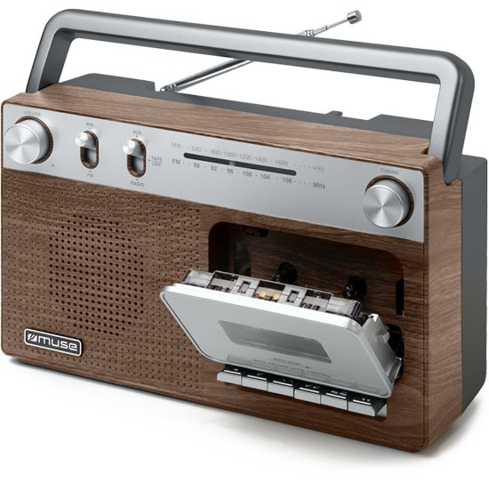 Radio kasetofon MUSE M-152 WS, Analog FM i MW (AM), kasetofon s funkcijom snimanja, napajanje baterija/AC, smeđe/drvo