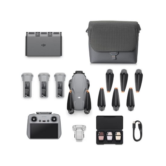 Dron DJI Air 3S Fly More Combo (DJI RC 2), 4K UHD kamera, 3-axis gimbal, vrijeme leta do 45min, upravljanje daljinskim upravljačem, sivi